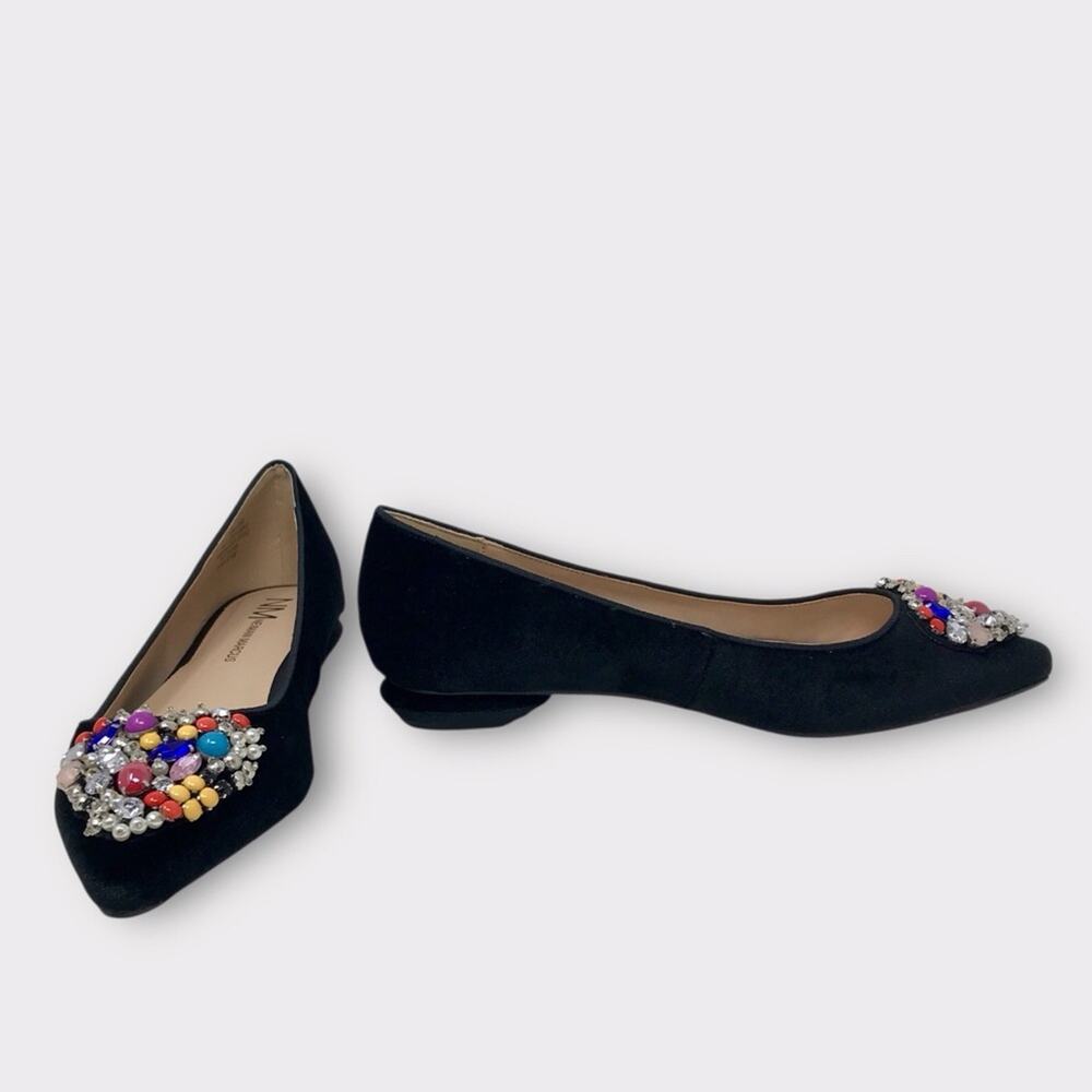 Neiman Marcus NWT Black Velvet Beaded Embellished Flats Multi-Color Sz 8.5M - Picture 7 of 11